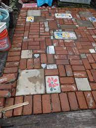 Patio 2016 Nearly Finished Made With Recycled Brick And Pavers And Homemade Mosaic Cement Pavers Dia Large Backyard Landscaping Concrete Garden Concrete Diy