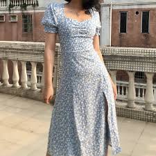Puff Sleeve Square Collar Long High Waist Printed Platycodon Skirt French Vintage Dress In 2020 Vintage Dresses Casual Vintage Dresses Vintage Outfits