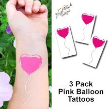 Heart Balloon Pink Neon Temporary Tattoos 3 Pack Balloon Tattoo Pink Balloons Balloons
