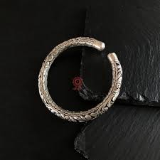 Chitai Work Hand Kada Jewelry Silver Jewellery Indian Designer Silver Jewellery