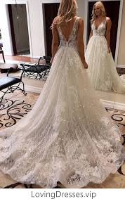 Luxurious Ball Gown V Neck Open Back Ivory Lace Wedding Dresses Sequins Beach Bridal Dresses Us 379 00 Ldpffa9dl6 Lovingdresses Vip In 2020 Wedding Dress Sequin Ball Gown Wedding Dress White Lace Wedding Dress