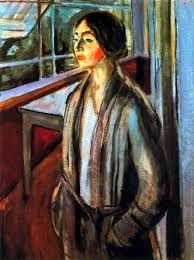 эдвард мунк Self Portrait Between The Clock And The Bed Woman On The Verandah Edvard Munch 1924 Painting Edvard Munch Tablolar
