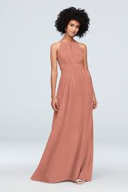 Graceful Pleating And A Keyhole Neckline Add Extra Elegance To This Long Ch Mesh Bridesmaids Dress High Neck Bridesmaid Dresses Bridesmaid Dresses Long Chiffon