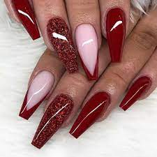 60 Simple Acrylic Coffin Nails Designs Ideas For 2019 Red Nails Glitter Red Acrylic Nails Red And Silver Nails