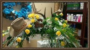 Deer Rack Cowboy Hat Men S Casket Spray Designed By The Lumberton Flower Shop Casket Flowers Funeral Flower Arrangements Funeral Flowers