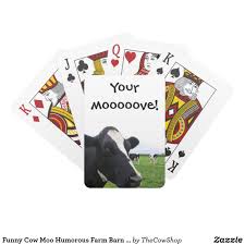 Funny Cow Moo Humorous Farm Barn Animal Cattle Playing Cards Zazzle Com Cows Funny Barn Animals Cows Mooing