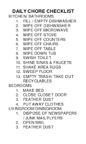 daily chores checklist household chores chart house