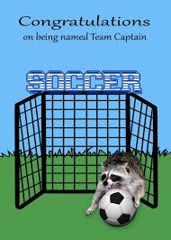 The blue disciplinary card signals an indoor soccer time penalty. Congratulations On Being Named Team Captain Soccer Raccoon Card Ad Sponsored Team Named Congratulations Captain Congratulations Cards Captain