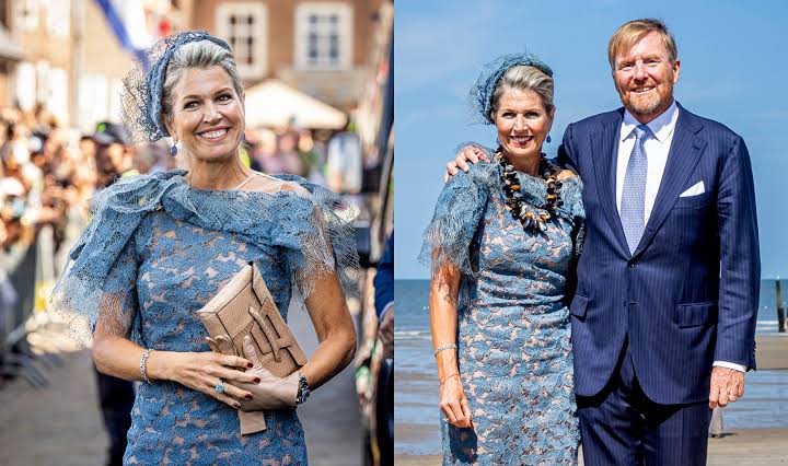 Queen Maxima Wears Sheer Natan Dress for Beach Visit with Husband