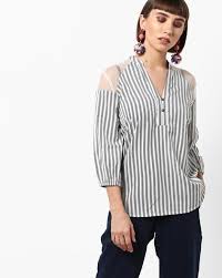 striped top with lace panels