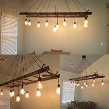 Old Wood Ladder Turned Into A Chandelier By Kelli Potts And Dylan Vaughn Dining Roo Dining Room Lighting Farmhouse Dining Room Lighting Farmhouse Dining Room