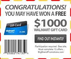 Walmart is distributing free $100 or $1,000 gift cards to users who click an online link? 1000 Walmart Gift Card Winner Fake Pop Up