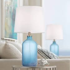 360 lighting mel accent table lamp. Aston Coastal Table Lamps Set Of 2 Frosted Sea Blue Glass White Drum Shade For Living