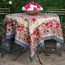 French tablecloths, provence table linens, french oilcloth, acrylic cotton coated laminated fabrics, jacquard woven teflon coated table covers, cotton kitchen dish towels, linen dish cloths, table runners, decorative tapestry pillow case cushion covers French Tablecloth Jardin Red Grey Couleurnature