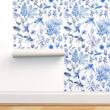 Wallpaper border wall bug bee dragonfly green yellow blue kidsline whirligig. Peel And Stick Removable Wallpaper Nature Bugs Botanical Blue Chinoiserie Floral Walmart Com Walmart Com