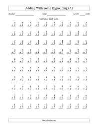Free math worksheets and printouts.clock worksheets math practice worksheets first grade math worksheets alphabet worksheets preschool worksheets coloring worksheets coloring pages teacher treats telling time. 100 Single Digit Addition Questions With Some Regrouping A