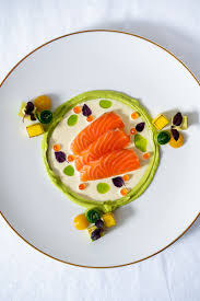 Gebeizter Lachs Yuzu Avocado Mango Gurke Rezept Gebeizter Lachs Lebensmittel Essen Anrichten Auf Dem Teller