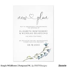 Simple Wildflower Postponed Wedding Announcement Zazzle Com In 2020 Wedding Announcements Simple Wedding Invitations Cheap Simple Wedding Invitation Wording