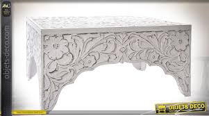 table basse blanche bois sculpte style oriental et romantique a motifs de fleurs table basse blanche table basse bois sculpte