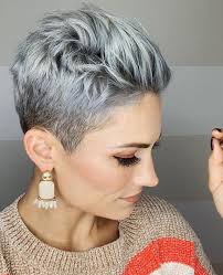This short mane was set in rollers then teased at the roots to achieve maximum volume and height making it a great style for those with round face shapes wanting. Short White Pixie Haircut Short Haircut Ideas White Pixie Haircut Ash White Hair Color Short Hair White Hair Color Hair Color Grey Silver Thick Hair Styles