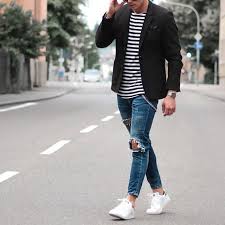 Black And White Striped Shirt With Jeans Men Instagram Photo By Royal Fashionist Jul 2 2016 At 6 35pm Utc Jackets Men Fashion Blazer Outfits Men White Sneakers Outfit