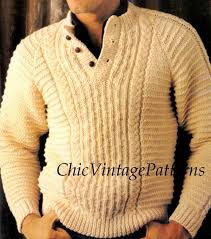 Mutilple of 8 stitches, techniques used: Mens Knitted Sweater Pattern Classic Cable Chicvintagepatterns