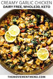 This One Pan Creamy Garlic Chicken Recipe Is Easy To Make And Is Finished In Less Than 3 Whole 30 Chicken Recipes Healthy Weeknight Meals Creamy Garlic Chicken