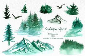 Watercolor Landscape Clipart Png Foggy Forest Mountains 1199570 Illustrations Design Bundles