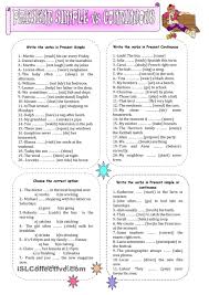 упражнения на Present Simple Present Continuous Past Simple Past Continuous Present Simple Vs Present Continuous Simple Present Tense Present Continuous Worksheet Continuity