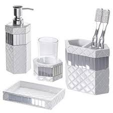 Pillows, down bedding, memory foam, mattress pads & toppers Creative Scents Quilted Mirror Bathroom Accessories Set 4 Piece Includes Soap Dispenser Toothbrush Holder Tumbler Soap Dish Gi
