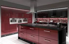 Black And Red High Gloss Kitchen With Splash Back Tiles Red Kitchen Cabinets Red Kitchen Decor Black And Red Kitchen