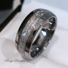 Mens Tungsten Wedding Band Meteorite Inlay Ring His Engagement Ring Tungsten Wedding Bands Mens Wedding Bands Tungsten Mens Wedding Rings