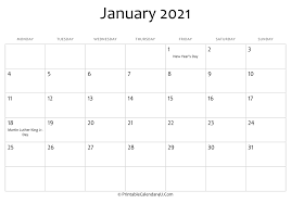 Printable january 2021 templates are available in editable word, excel this january 2021 calendar page will satisfy any kind of month calendar needs. January 2021 Editable Calendar With Holidays
