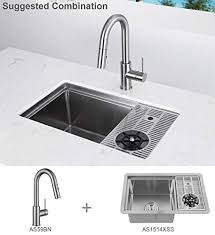 Browse single and double kitchen sinks in a selection of colors, materials and sizes to mount from underneath the countertop. Aguastella As1514xss Bar Sink With Glass Rinser Stainless Steel Undermount Prep Kitchen Sink 23 1 4 X 14 Inches Single Kitchenfaucets Com