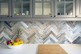 Herringbone Backsplash Using Peel And Stick Barn Wood Reclaimed Wall Planks Stick Tile Backsplash Stick On Tiles Flooring On Walls