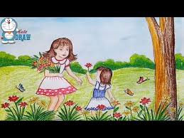 Now, because these flowers look so similar to roses in the shape and form, we'll begin with a basic circle. How To Draw Scenery Of Spring Season Flower Garden Step By Step By Farjana Drawing Academy
