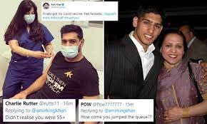 Limit your posts to five or less per day. Amir Khan 34 Is Quizzed By Fans As He Appears To Jump The Queue To Get His Covid Vaccine Daily Mail Online