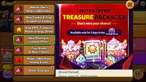 Cookie Run Updates Hiatus On Twitter Ovenbreak Limited Offer Treasure Packages 4 New Special Tickets Magic Laboratory Stamp Event For A Chance To Get Grapefruit Cookie Https T Co 5xvwphiw5u
