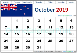 October 2019 Calendar Nz 2019 Calendar Calendar Printable Calendar