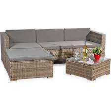 Garden Set Seating Group Lounge Garden Corner Sofa Table Rattan Furniture Grey 5 Pce Rattan Garden Furniture Sets Garden Furniture Sets Garden Dining Set