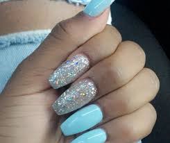 Love a neutral nail but want to hop on the neon color train? Coffin Navy Blue Nails With Silver Glitter Nail And Manicure Trends