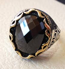 Heavy Men Ring Black Onyx Agate Aqeeq Faceted Stone Sterling Rings For Men Black Rings Gold And Silver Rings