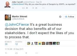 Jun 04, 2021 · the cd was bought by businessman martin shkreli, who reportedly paid $2 million for it. John Carroll Vs Shkreli Tweets Daraprim Price Hike Know Your Meme