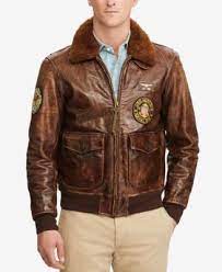 Polo Ralph Lauren Men S Iconic G 1 Bomber Jacket In Bison Brown Modesens Brown Leather Bomber Jacket Pilot Leather Jacket Bomber Jacket Men