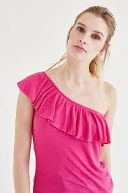 Bayan Pembe Tek Omuz Bluz Bluz Moda Moda Stilleri