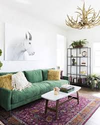 Inside A Style Blogger S Insanely Chic Office Makeover Green Sofa Living Room Green Sofa Living Living Room Designs