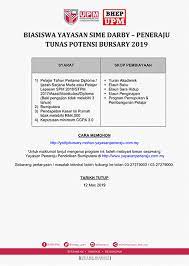 Hantar permohonan secara emel kepada bursary@mmu.edu.my tarikh tutup permohonan: Biasiswa Yayasan Sime Darby Peneraju Tunas Potensi Bursary 2019 Bahagian Hal Ehwal Pelajar