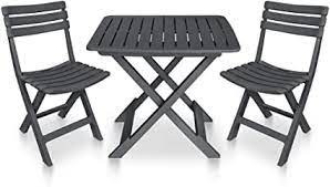 Pack a folding table & bench set with your camping gear to enjoy eating. Vidaxl 3 Piece Folding Bistro Set Plastic Anthracite Simple Outdoor Furniture Sets Bistro Set Of Foldable Garden Table And Chairs Balcony Set Amazon Co Uk Garden Outdoors