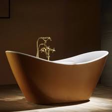 Vasche da centro stanza, rubinetteria da pavimento, linee essenziali. Vasca Da Bagno Freestanding In Acrilico 172x76 5 H72 Ovale In Finitura Oro Vendita Online Italiaboxdoccia