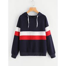 Black And White Striped Hoodie Women S Color Block Striped Hoodie 15 Liked On Polyvore Featuring Tops Hoodies Navy Striped Pullover Hoo Striped Hoodie Sweatshirt Fashion Long Sleeve Pullover